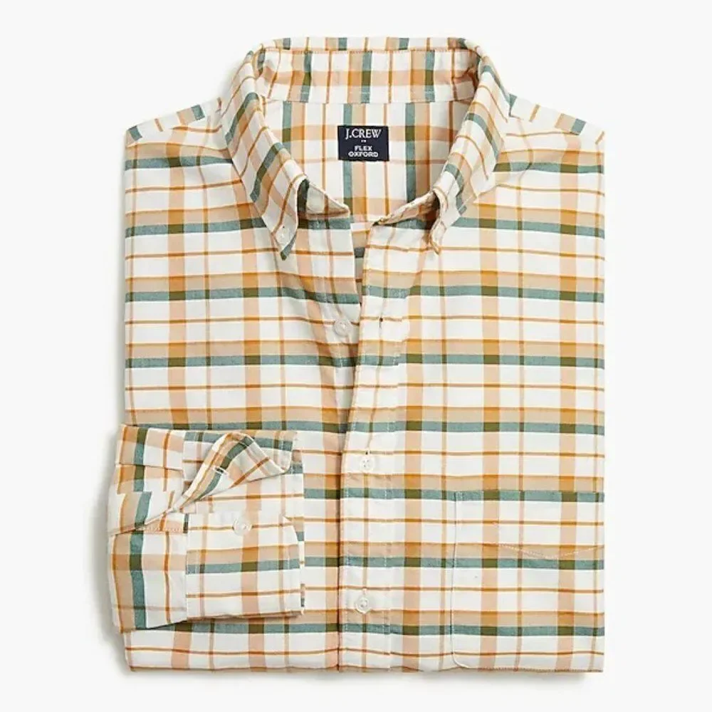 J Crew Men's Plaid Stretch‎ Cotton Flex Oxford Shirt